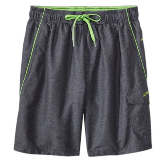 Speedo NWOT Marina Gray Lime Green 20” Swim Trunks Size L - Picture 1 of 14